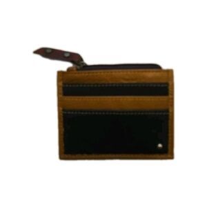 Credit Card Holder Wallet Made Of Leather And Cloth 3"X 5" With Zipper Closure